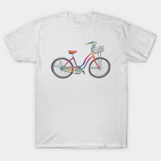 Retro Rainbow Rider, Colorful Bicycle Illustration T-Shirt